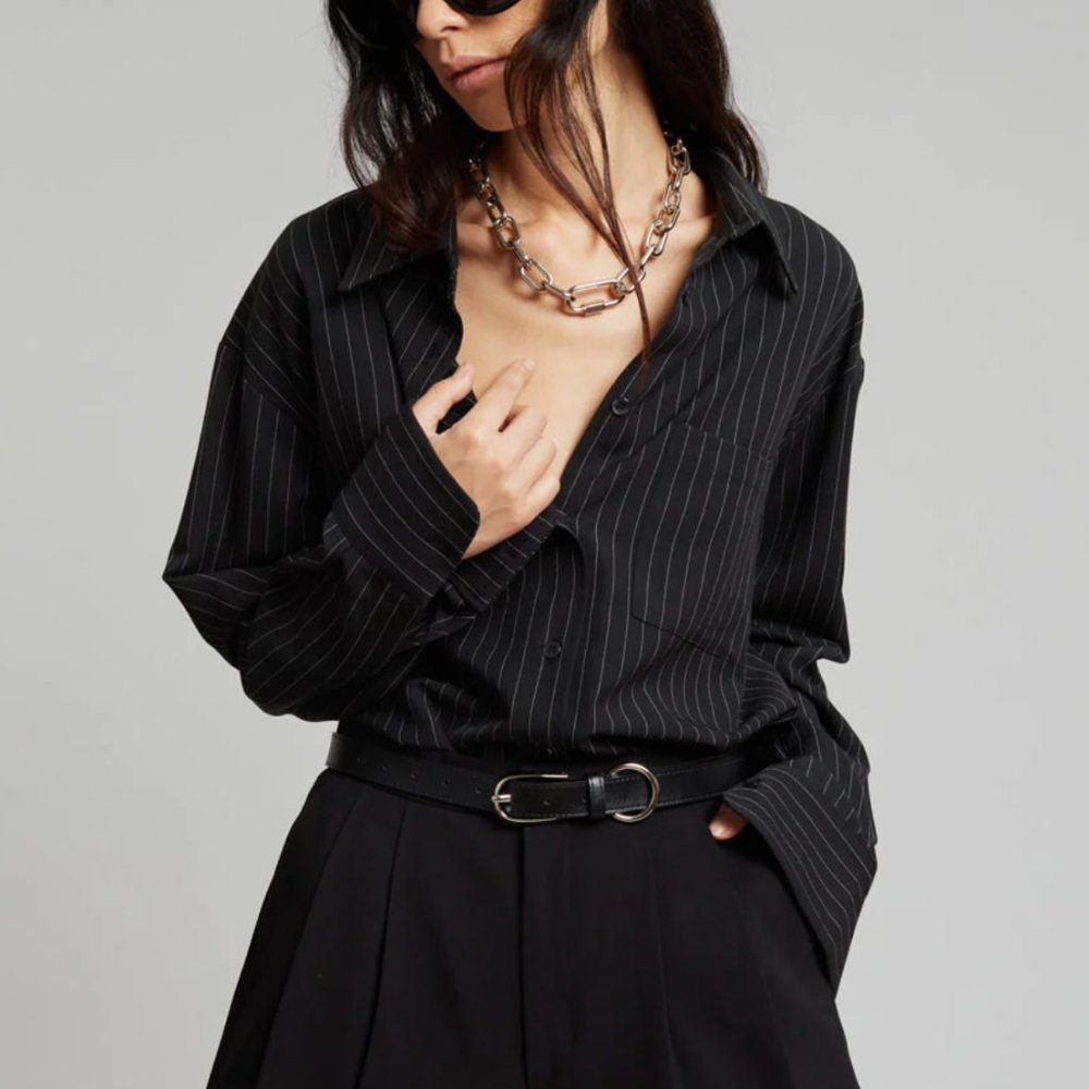 Frankie Shop Black Georgia Pinstripe Shirt -- SOLD OUT ONLINE